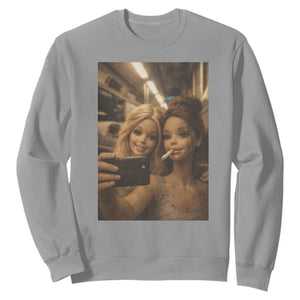 Funny Selfie Doll Meme Sweatshirt Aesthetic Doll Face Graphic TS12 Sport Gray Print Your Wear