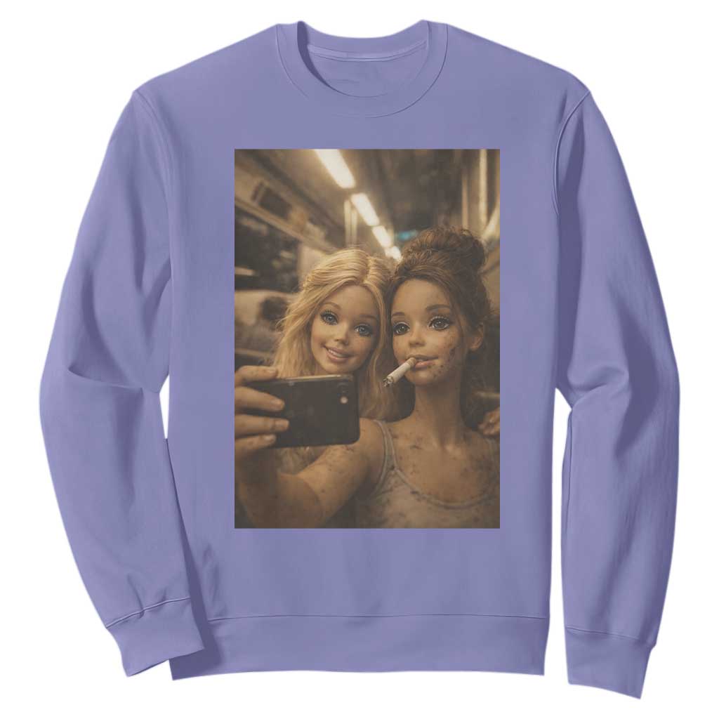 Funny Selfie Doll Meme Sweatshirt Aesthetic Doll Face Graphic TS12 Violet Print Your Wear