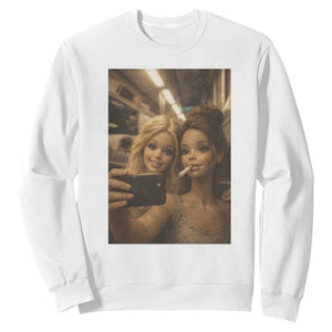 Funny Selfie Doll Meme Sweatshirt Aesthetic Doll Face Graphic TS12 White Print Your Wear