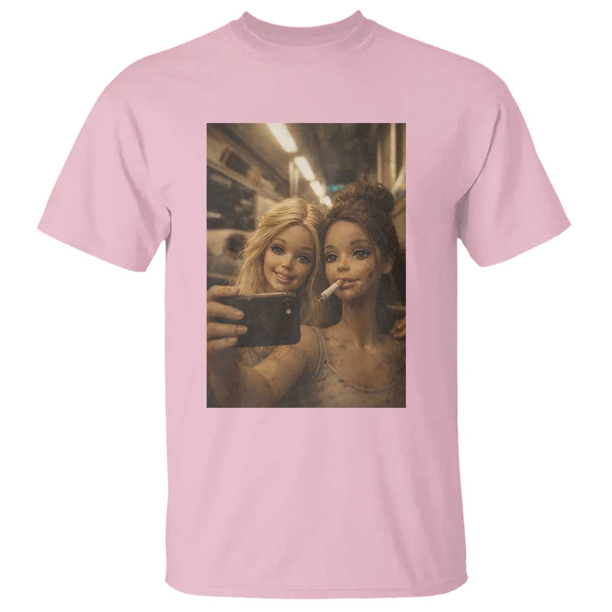 Funny Selfie Doll Meme T Shirt Aesthetic Doll Face Graphic TS12 Light Pink Print Your Wear