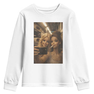 Funny Selfie Doll Meme Youth Sweatshirt Aesthetic Doll Face Graphic TS12 White Print Your Wear