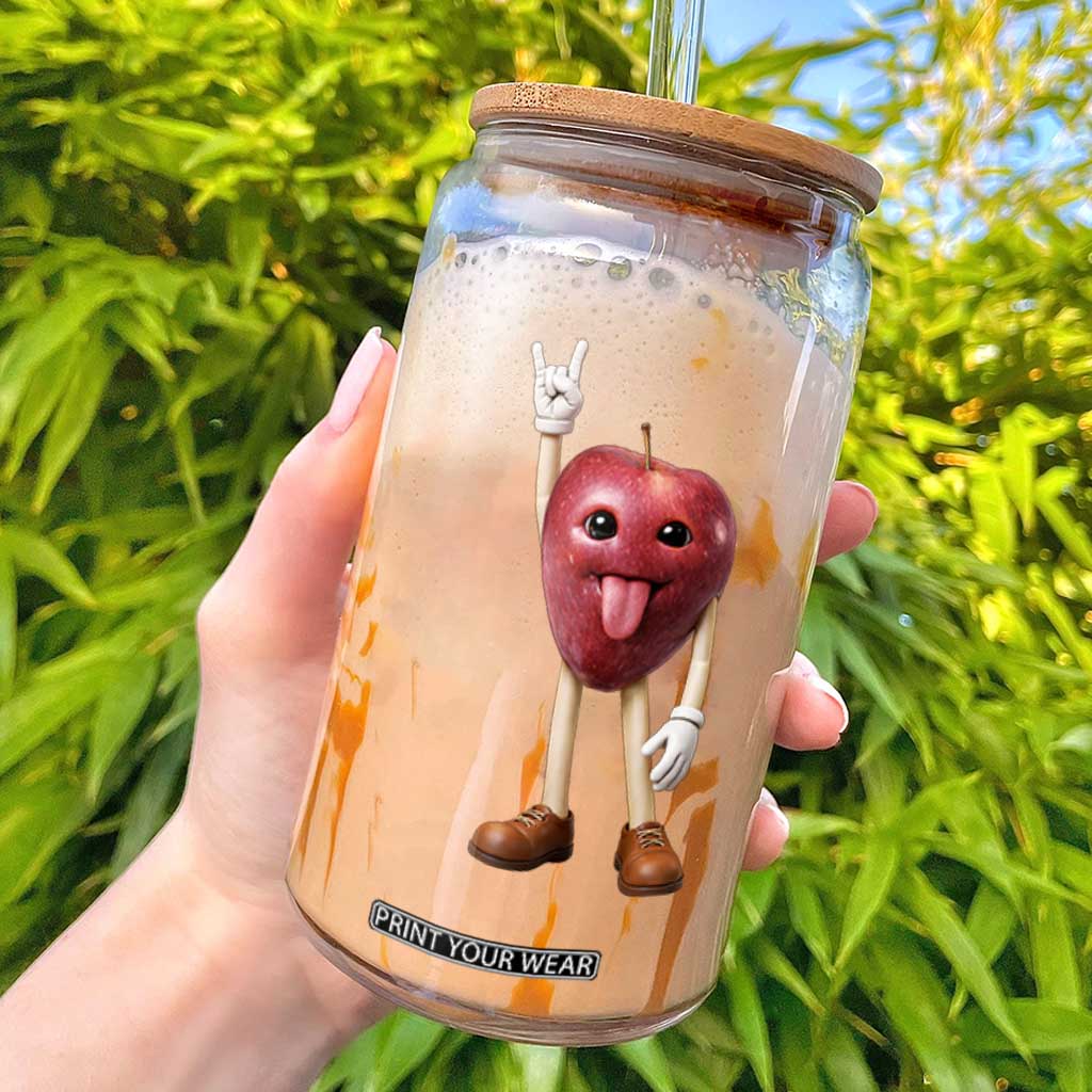 Funny Apple With Face Wapple Meme Glass Can TS12 White Print Your Wear