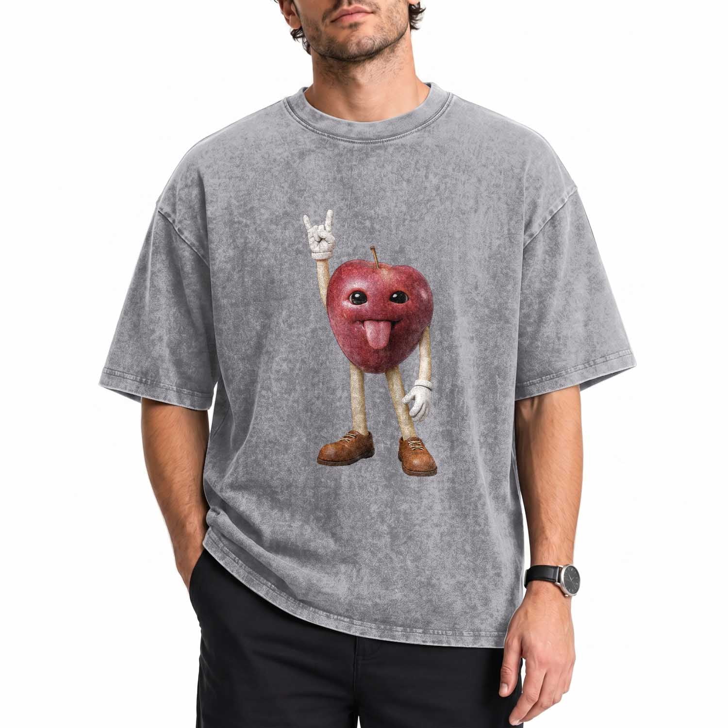 Funny Apple With Face Wapple Meme Washed Cotton T-Shirt