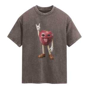 Funny Apple With Face Wapple Meme Washed Cotton T-Shirt