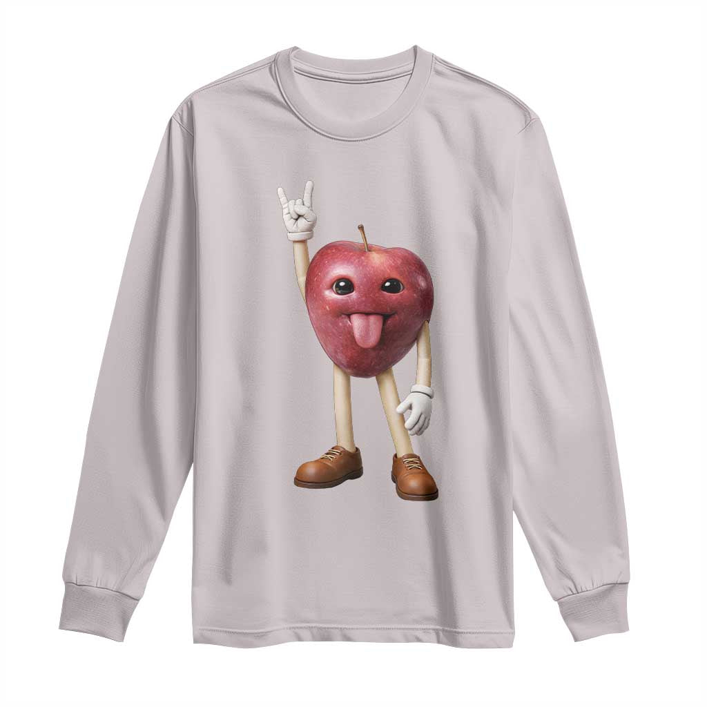 Funny Apple With Face Wapple Meme Long Sleeve Shirt TS12 Ice Gray Print Your Wear