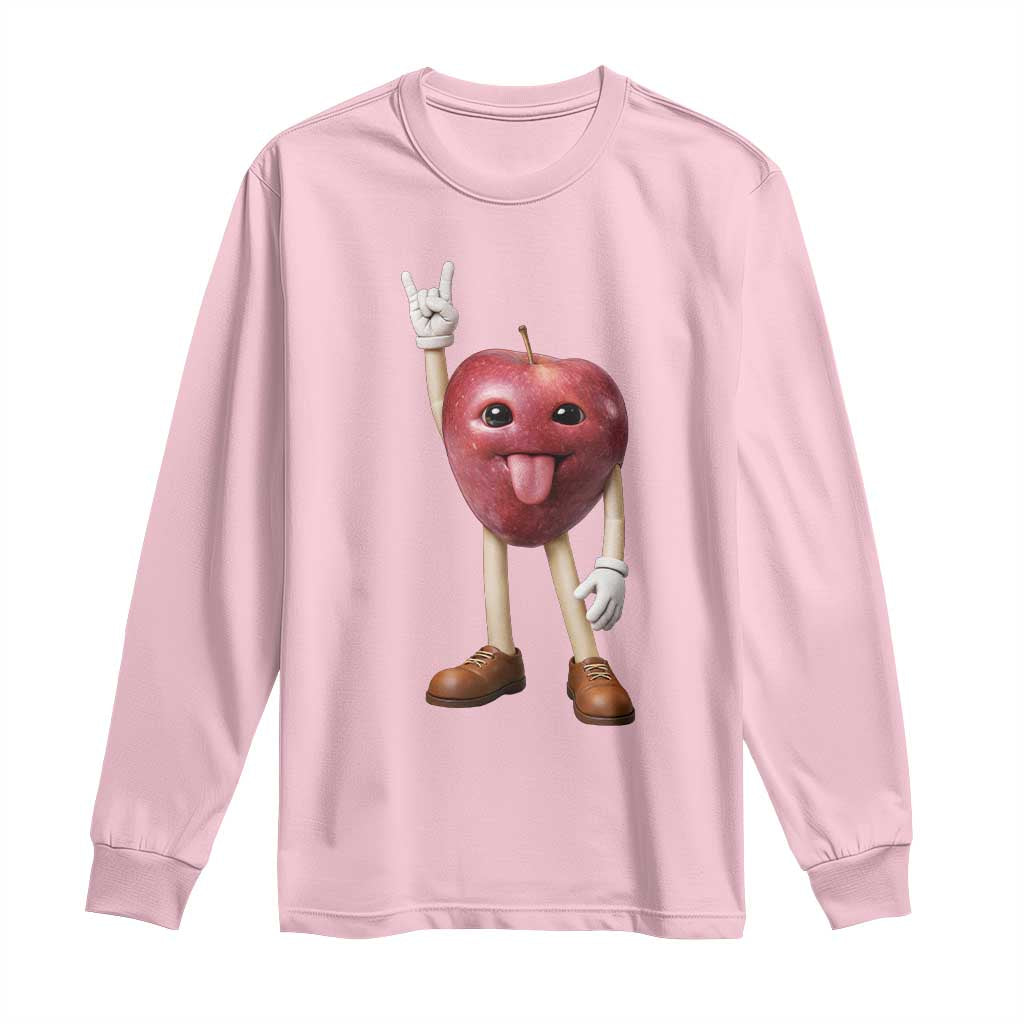 Funny Apple With Face Wapple Meme Long Sleeve Shirt TS12 Light Pink Print Your Wear