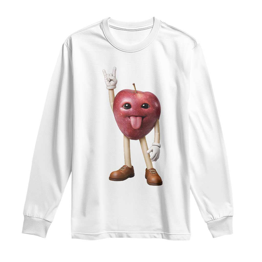 Funny Apple With Face Wapple Meme Long Sleeve Shirt TS12 White Print Your Wear
