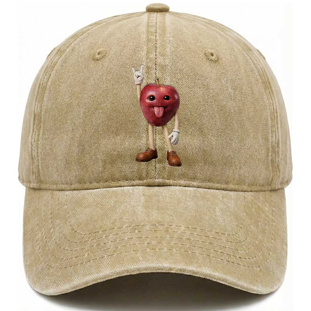 Funny Apple With Face Wapple Meme Washed Cotton Baseball Cap TS12 Print Your Wear
