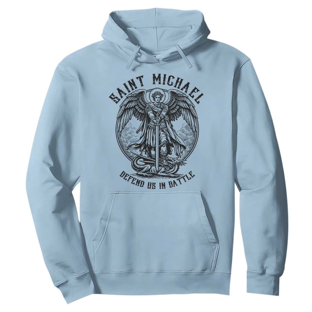 Saint Michael Heavenly Warrior Hoodie Defend Us In Battle TS12 Light Blue Print Your Wear