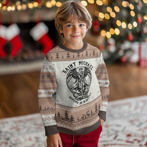 Saint Michael Heavenly Warrior Ugly Christmas Sweater Defend Us In Battle TS12 Mocha Mousse Print Your Wear