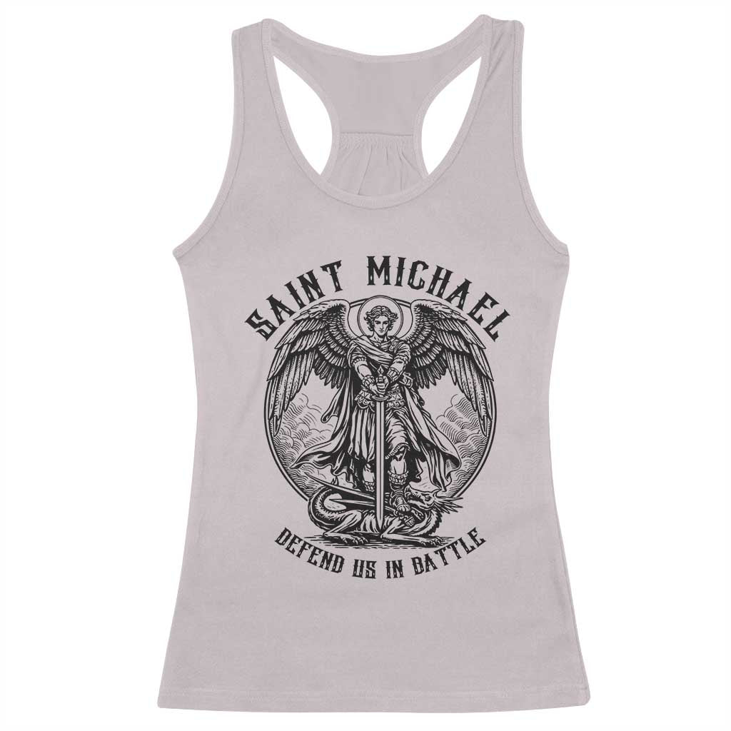 Saint Michael Heavenly Warrior Racerback Tank Top Defend Us In Battle TS12 Ice Gray Print Your Wear
