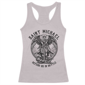 Saint Michael Heavenly Warrior Racerback Tank Top Defend Us In Battle TS12 Ice Gray Print Your Wear