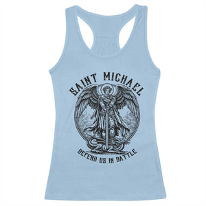 Saint Michael Heavenly Warrior Racerback Tank Top Defend Us In Battle TS12 Light Blue Print Your Wear