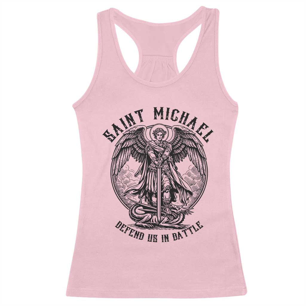 Saint Michael Heavenly Warrior Racerback Tank Top Defend Us In Battle TS12 Light Pink Print Your Wear