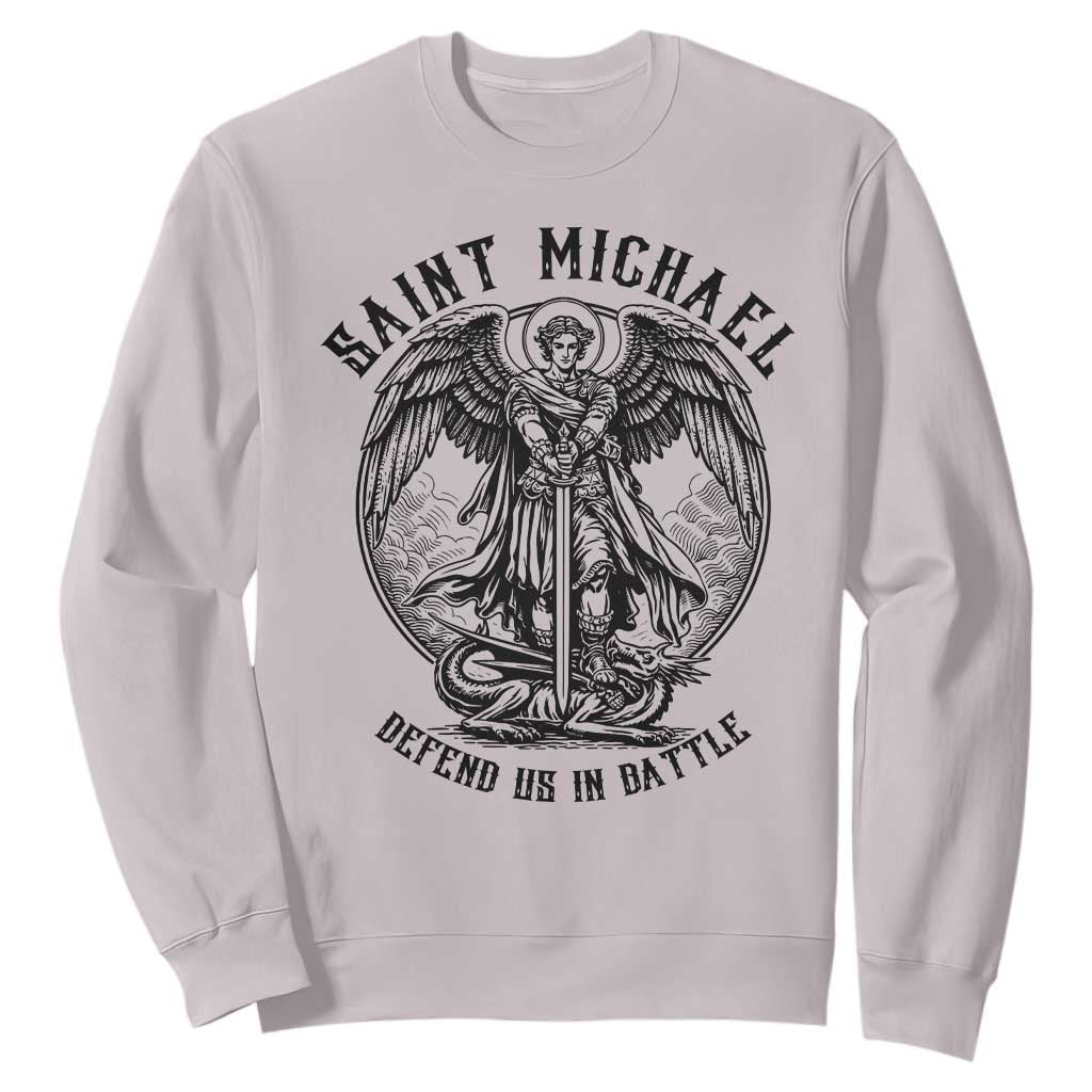 Saint Michael Heavenly Warrior Sweatshirt Defend Us In Battle TS12 Ice Gray Print Your Wear