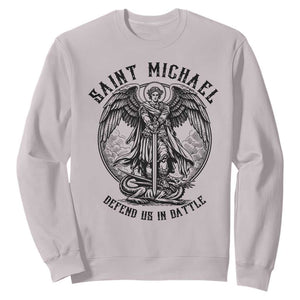 Saint Michael Heavenly Warrior Sweatshirt Defend Us In Battle TS12 Ice Gray Print Your Wear