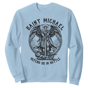 Saint Michael Heavenly Warrior Sweatshirt Defend Us In Battle TS12 Light Blue Print Your Wear