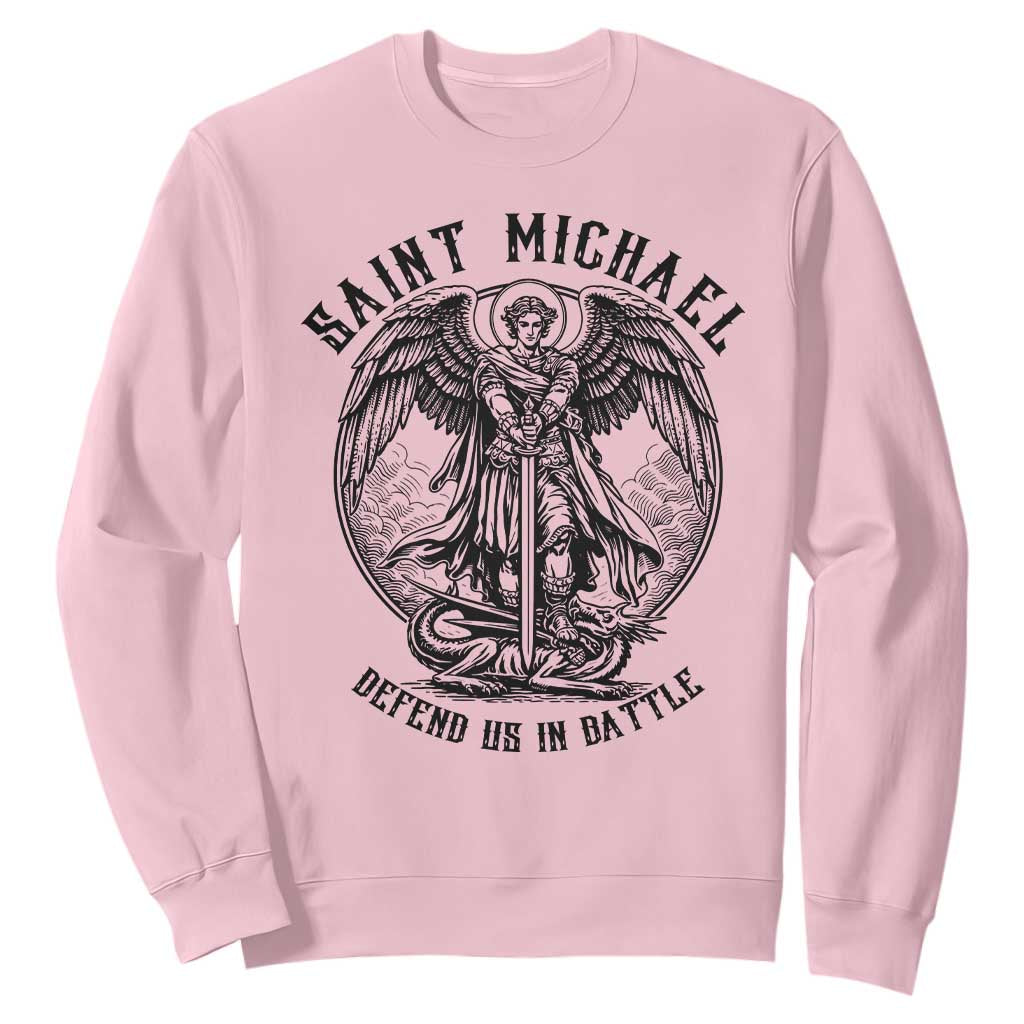 Saint Michael Heavenly Warrior Sweatshirt Defend Us In Battle TS12 Light Pink Print Your Wear