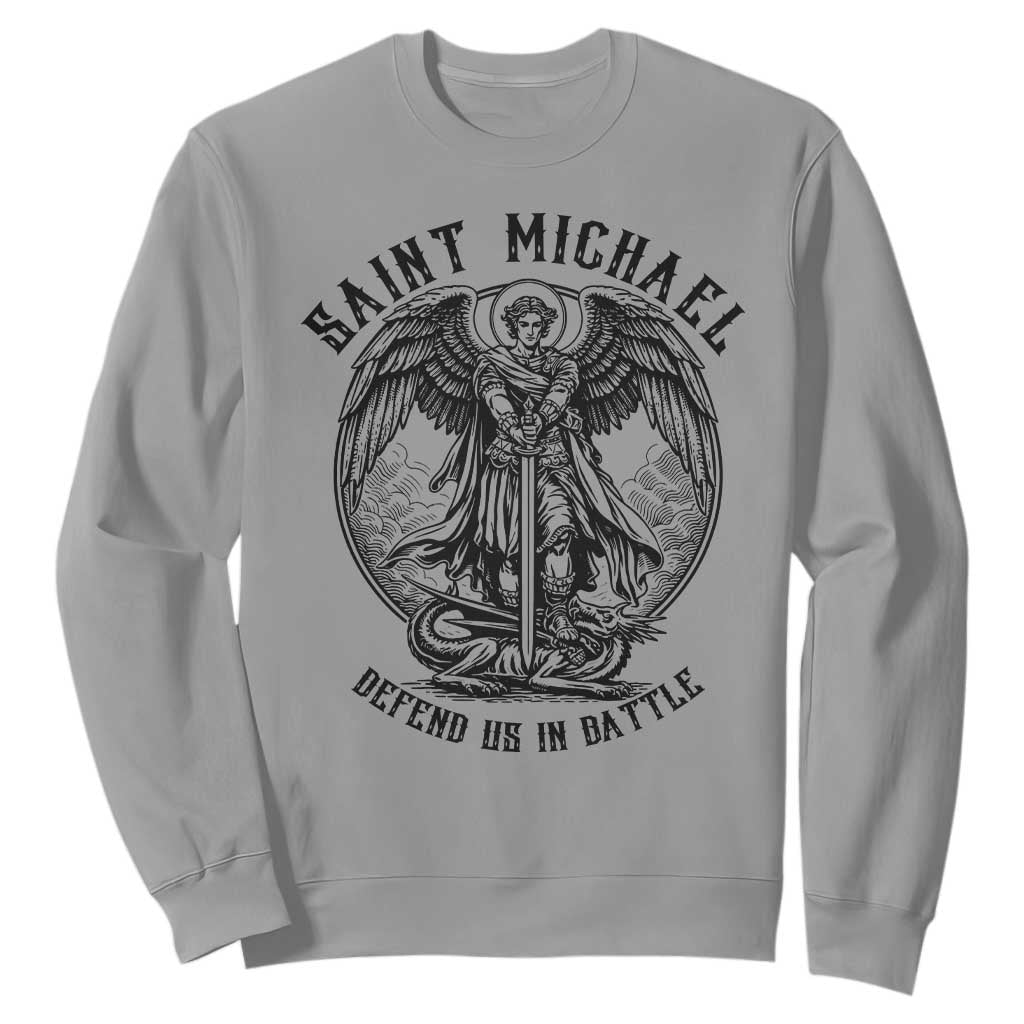 Saint Michael Heavenly Warrior Sweatshirt Defend Us In Battle TS12 Sport Gray Print Your Wear