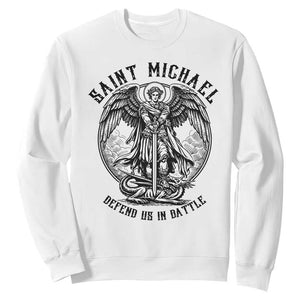 Saint Michael Heavenly Warrior Sweatshirt Defend Us In Battle TS12 White Print Your Wear