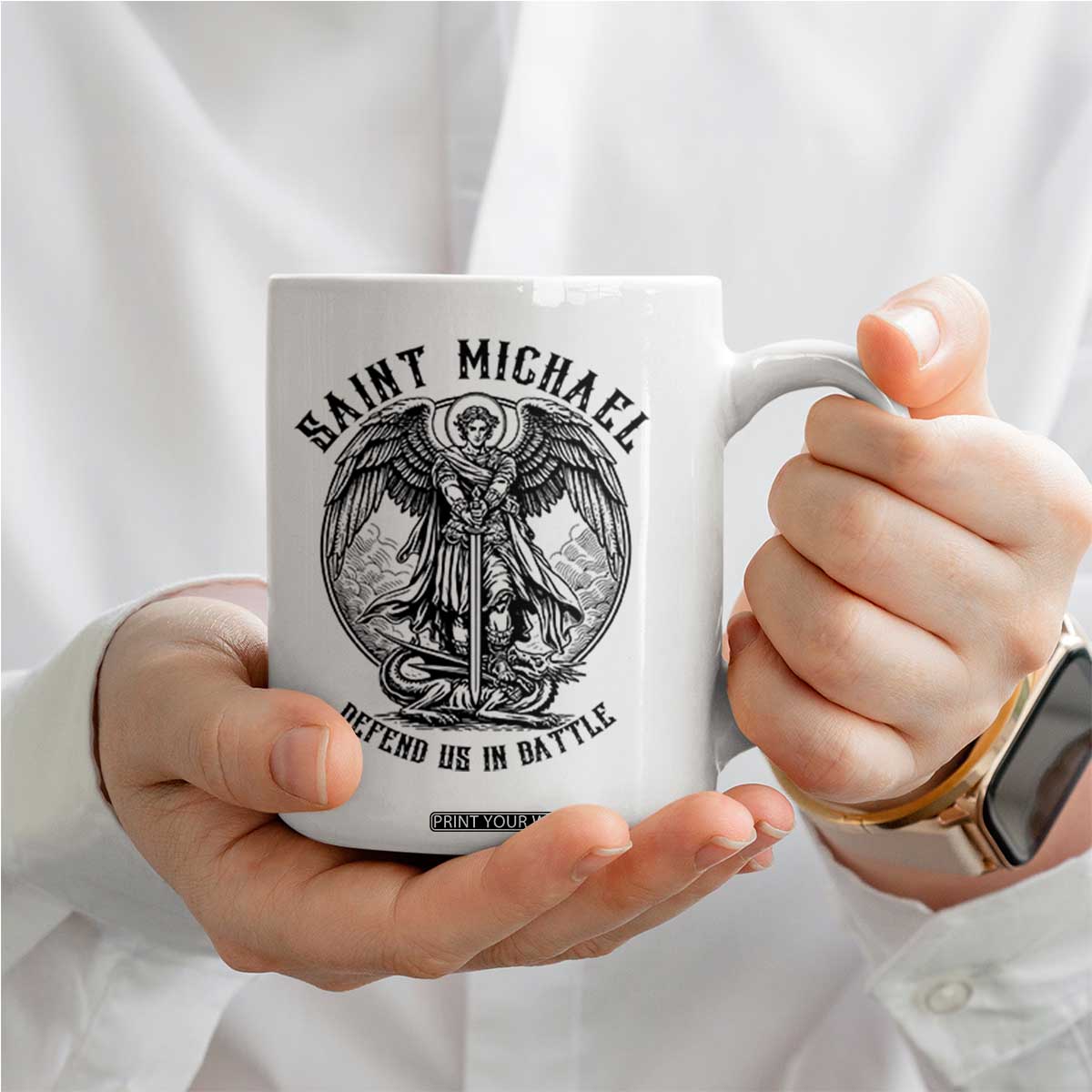 Saint Michael Heavenly Warrior Coffee Mug Defend Us In Battle TS12 Print Your Wear