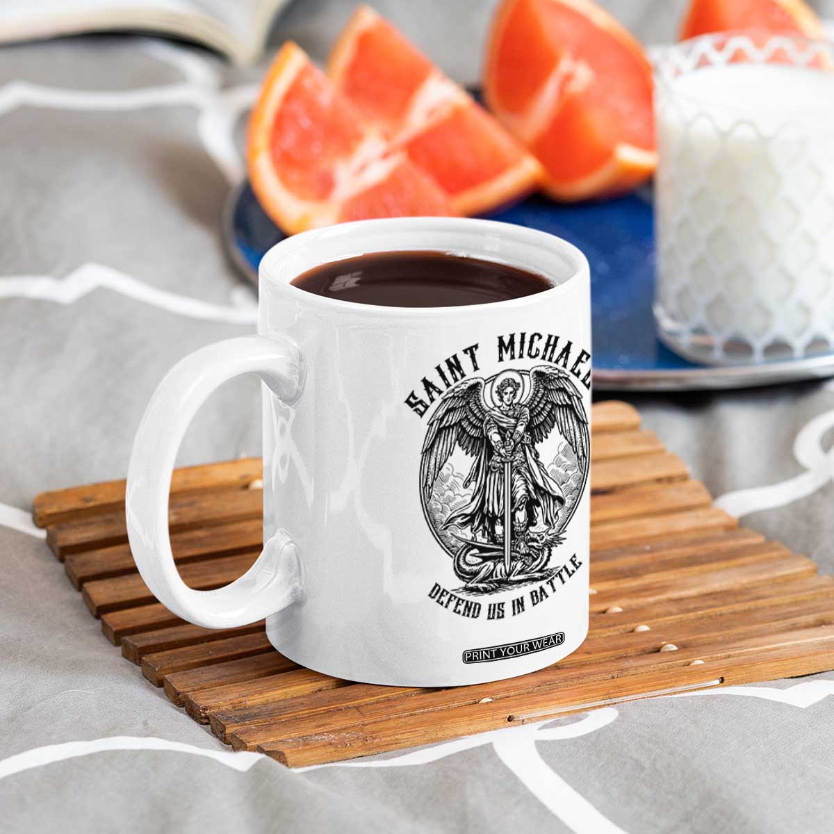 Saint Michael Heavenly Warrior Coffee Mug Defend Us In Battle TS12 Print Your Wear