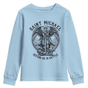 Saint Michael Heavenly Warrior Youth Sweatshirt Defend Us In Battle TS12 Light Blue Print Your Wear