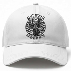Saint Michael Defend Us In Battle Baseball Cap American Flag Patriotic TS12 Print Your Wear