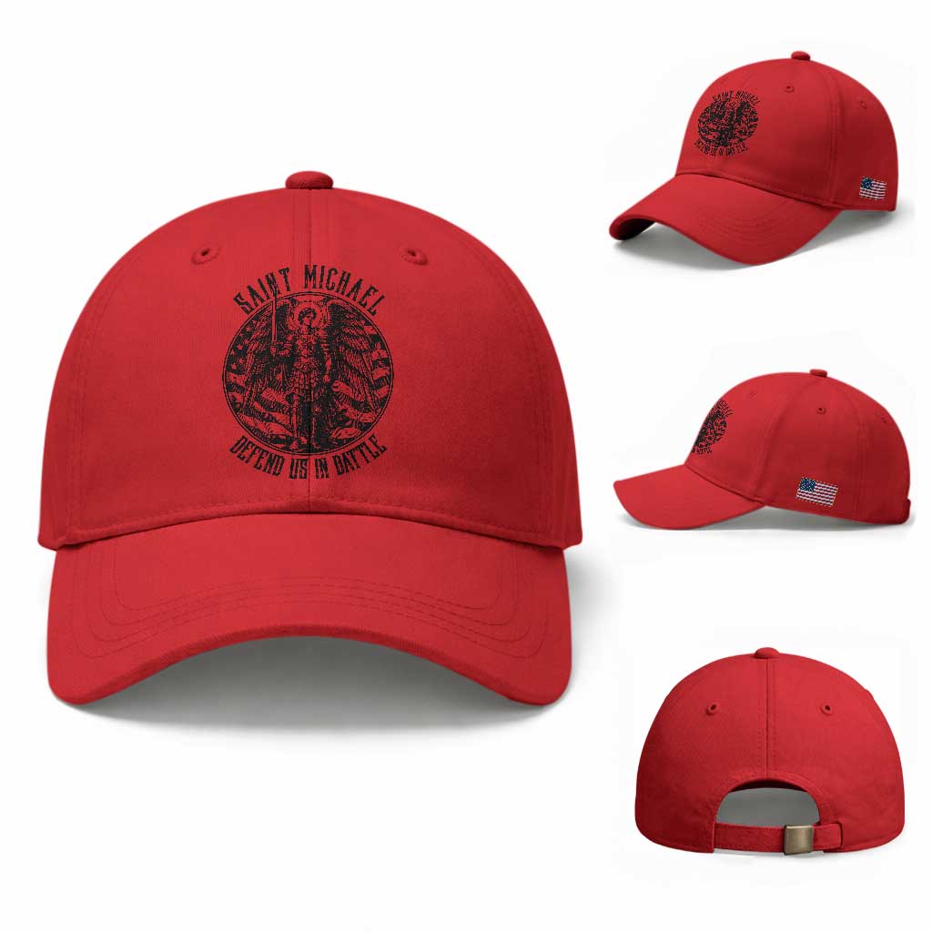 Saint Michael Defend Us In Battle Baseball Cap American Flag Patriotic TS12 Baseball Cap Universal Fit Red Print Your Wear