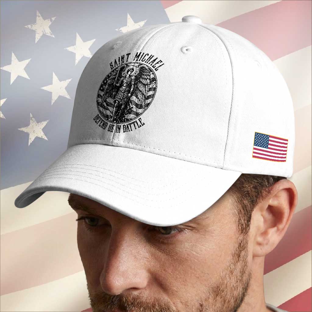 Saint Michael Defend Us In Battle Baseball Cap American Flag Patriotic TS12 Print Your Wear
