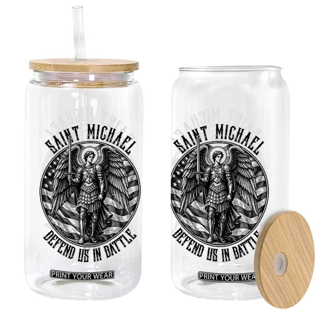 Saint Michael Defend Us In Battle Glass Can American Flag Patriotic TS12 Print Your Wear