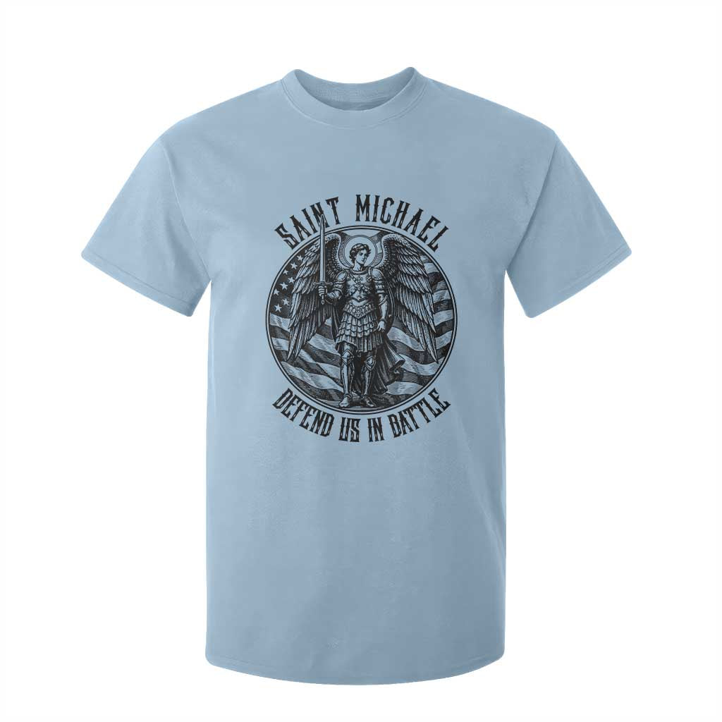 Saint Michael Defend Us In Battle T Shirt For Kid American Flag Patriotic TS12 Light Blue Print Your Wear