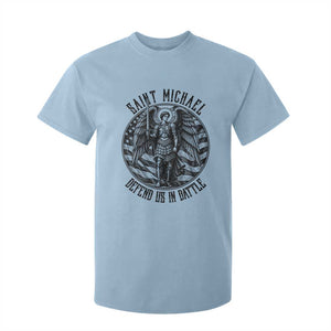 Saint Michael Defend Us In Battle T Shirt For Kid American Flag Patriotic TS12 Light Blue Print Your Wear