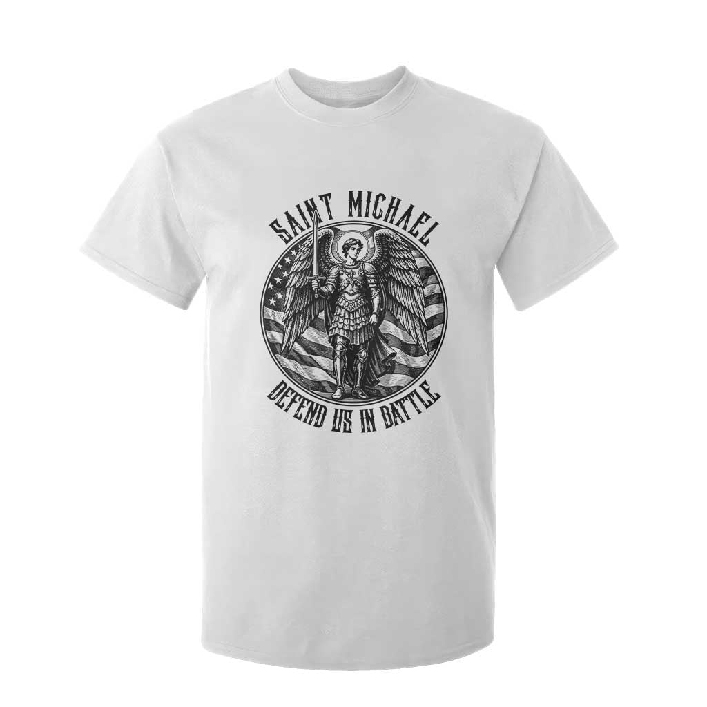 Saint Michael Defend Us In Battle T Shirt For Kid American Flag Patriotic TS12 White Print Your Wear
