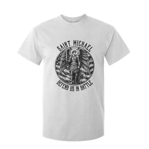 Saint Michael Defend Us In Battle T Shirt For Kid American Flag Patriotic TS12 White Print Your Wear