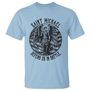 Saint Michael Defend Us In Battle T Shirt American Flag Patriotic TS12 Light Blue Print Your Wear