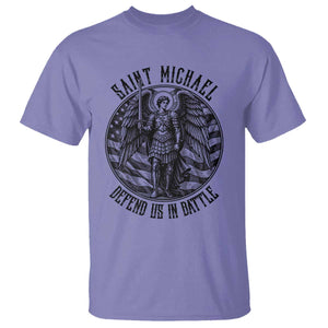 Saint Michael Defend Us In Battle T Shirt American Flag Patriotic TS12 Violet Print Your Wear