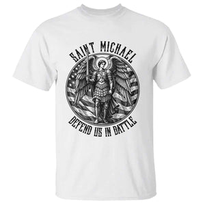 Saint Michael Defend Us In Battle T Shirt American Flag Patriotic TS12 White Print Your Wear