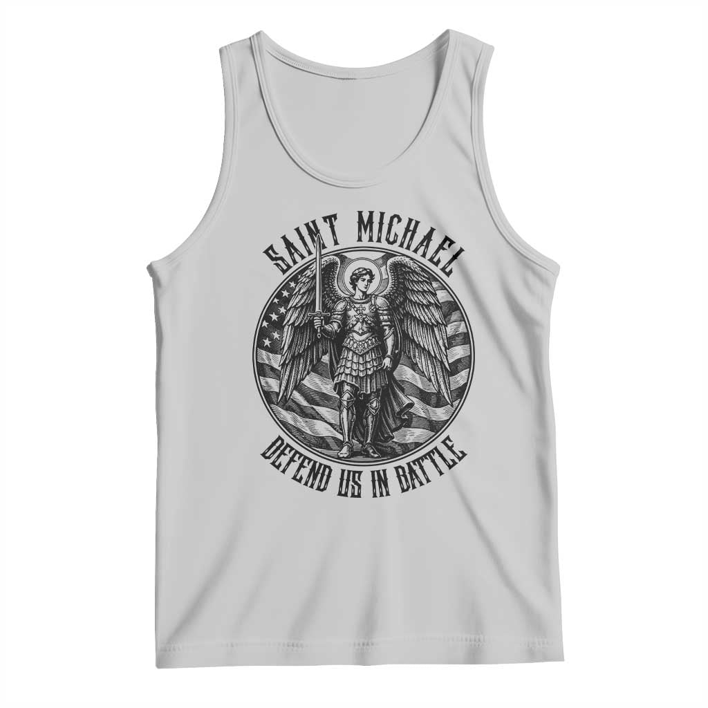 Saint Michael Defend Us In Battle Tank Top American Flag Patriotic TS12 Ash Print Your Wear