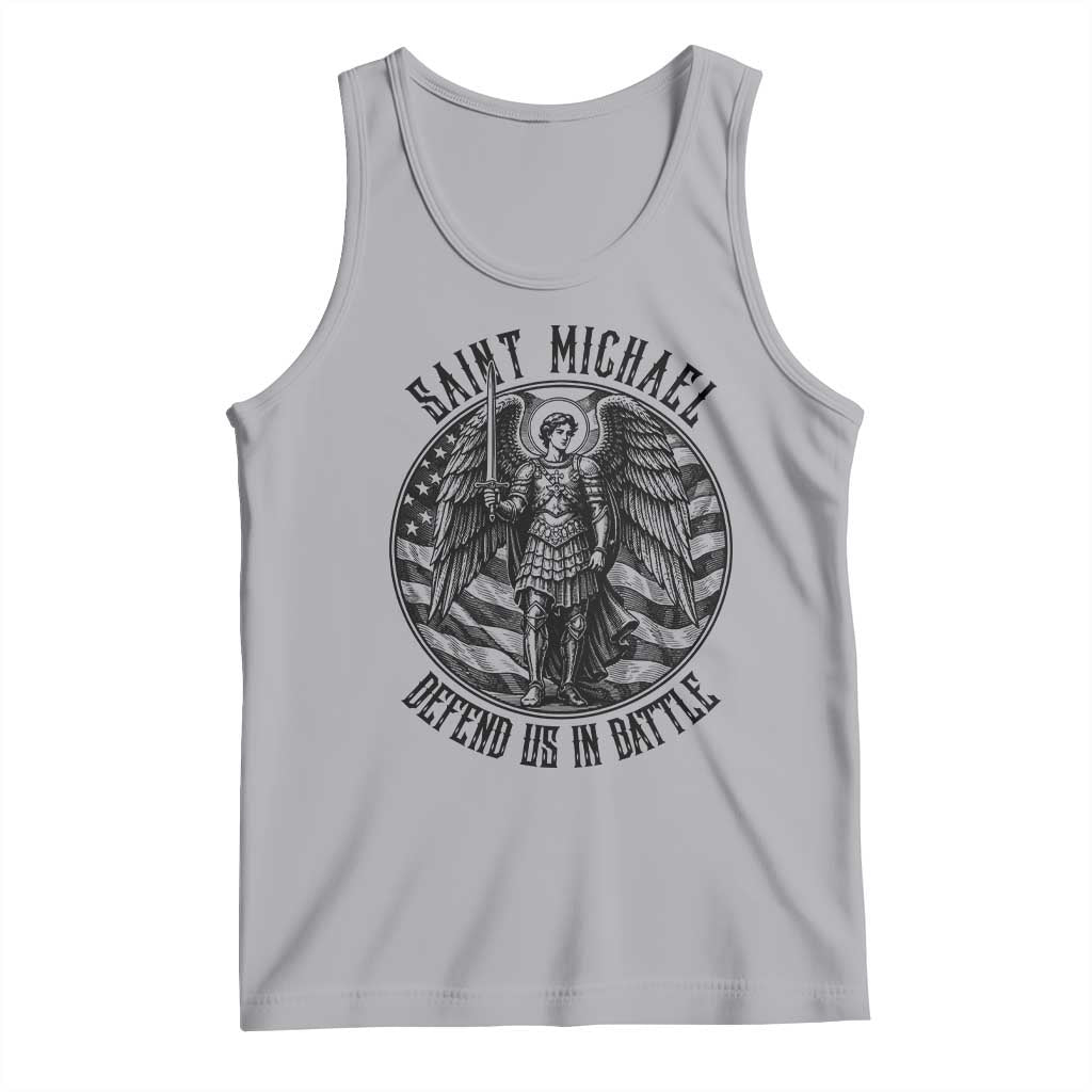 Saint Michael Defend Us In Battle Tank Top American Flag Patriotic TS12 Athletic Heather Print Your Wear