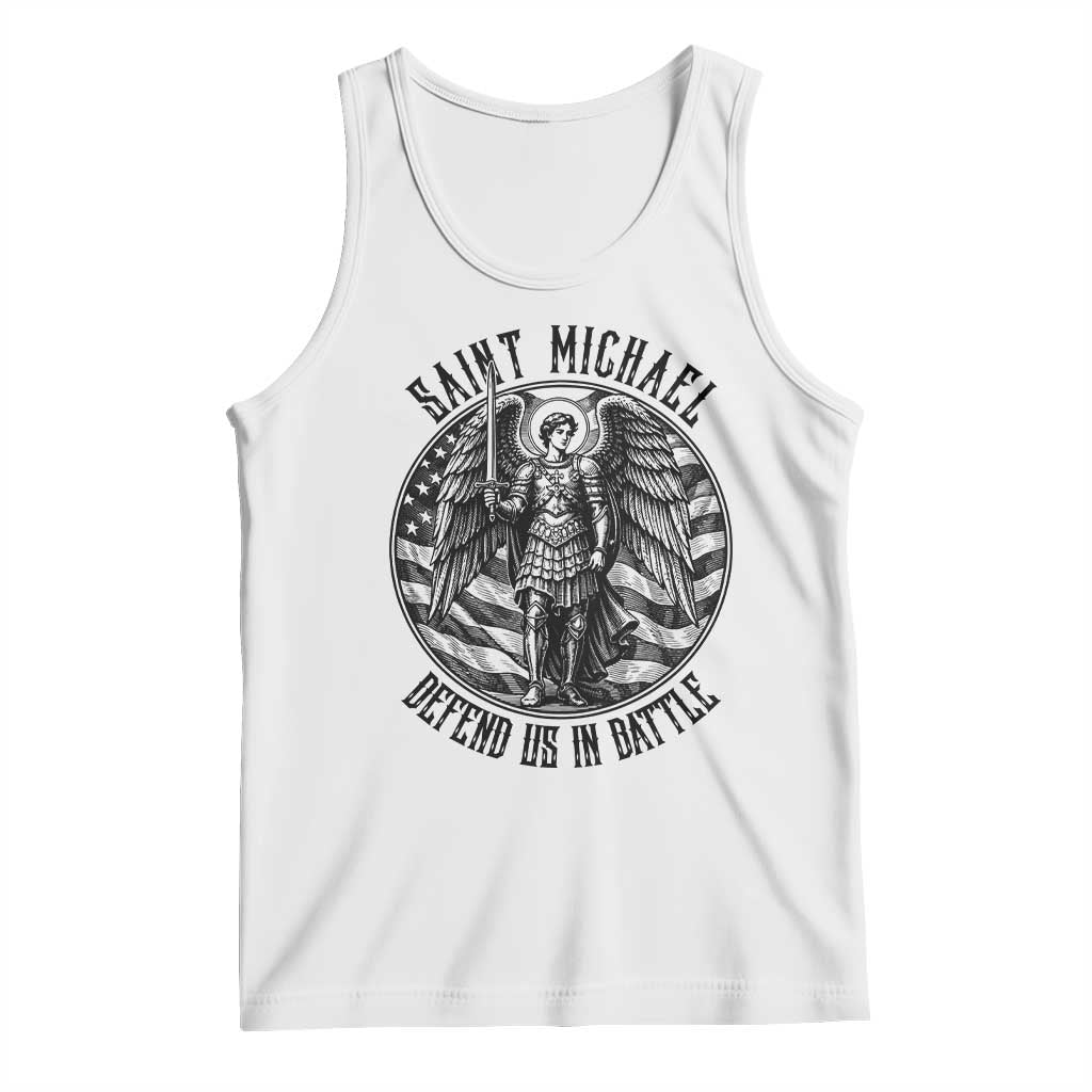 Saint Michael Defend Us In Battle Tank Top American Flag Patriotic TS12 White Print Your Wear