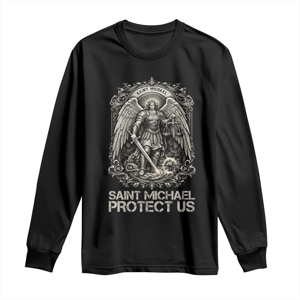 St Michael The Archangel Protect Us Long Sleeve Shirt Christian Faith Gift TS12 Black Print Your Wear