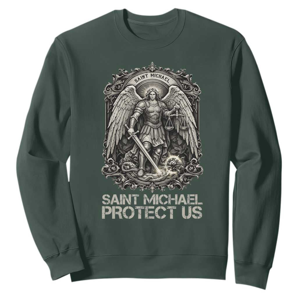 St Michael The Archangel Protect Us Sweatshirt Christian Faith Gift TS12 Dark Forest Green Print Your Wear