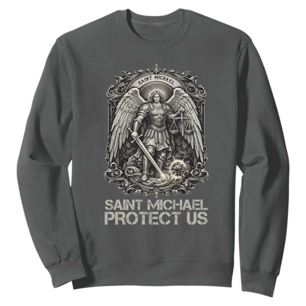 St Michael The Archangel Protect Us Sweatshirt Christian Faith Gift TS12 Dark Heather Print Your Wear