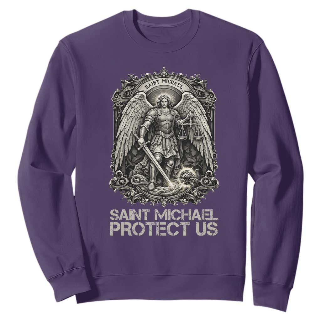 St Michael The Archangel Protect Us Sweatshirt Christian Faith Gift TS12 Purple Print Your Wear