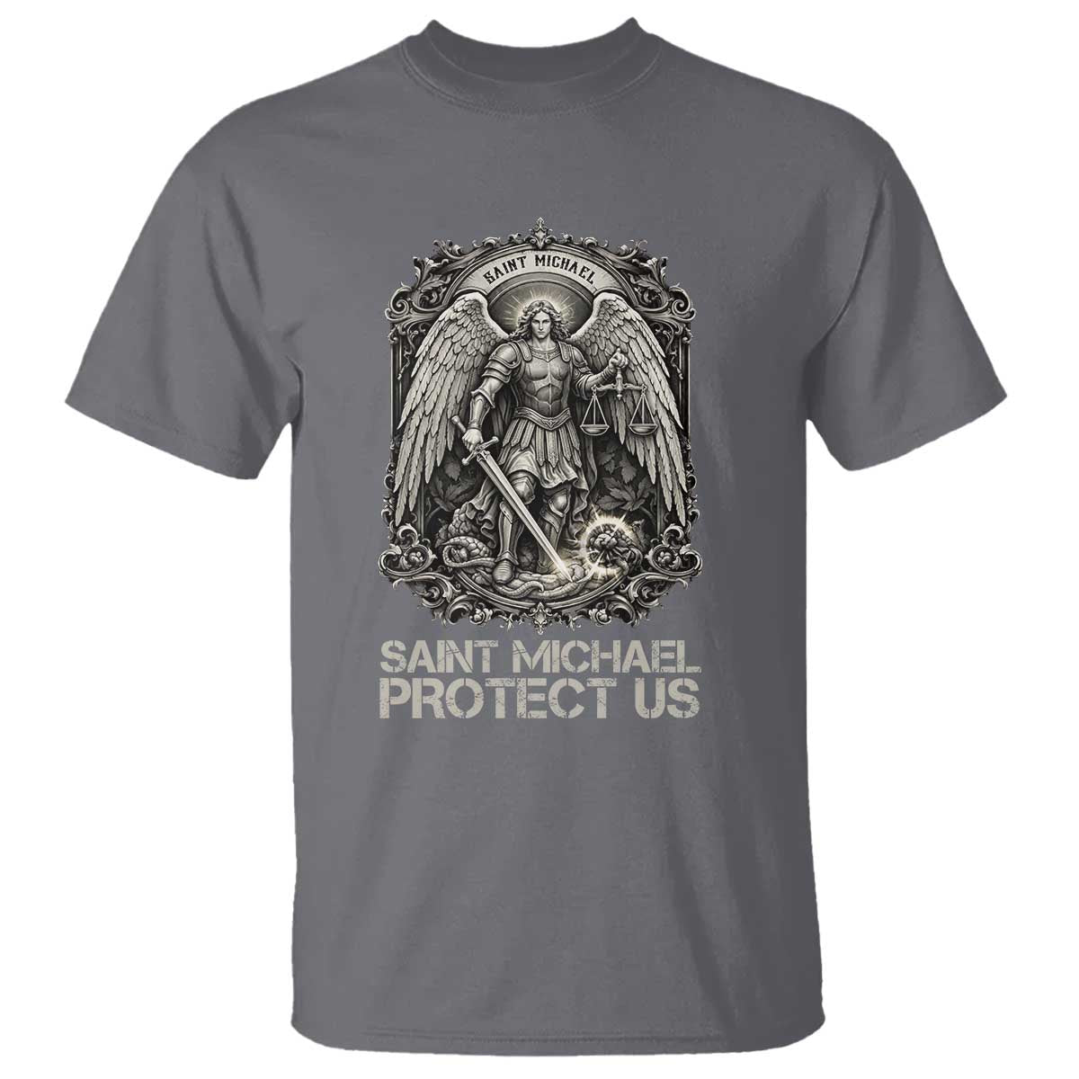 St Michael The Archangel Protect Us T Shirt Christian Faith Gift TS12 Charcoal Print Your Wear