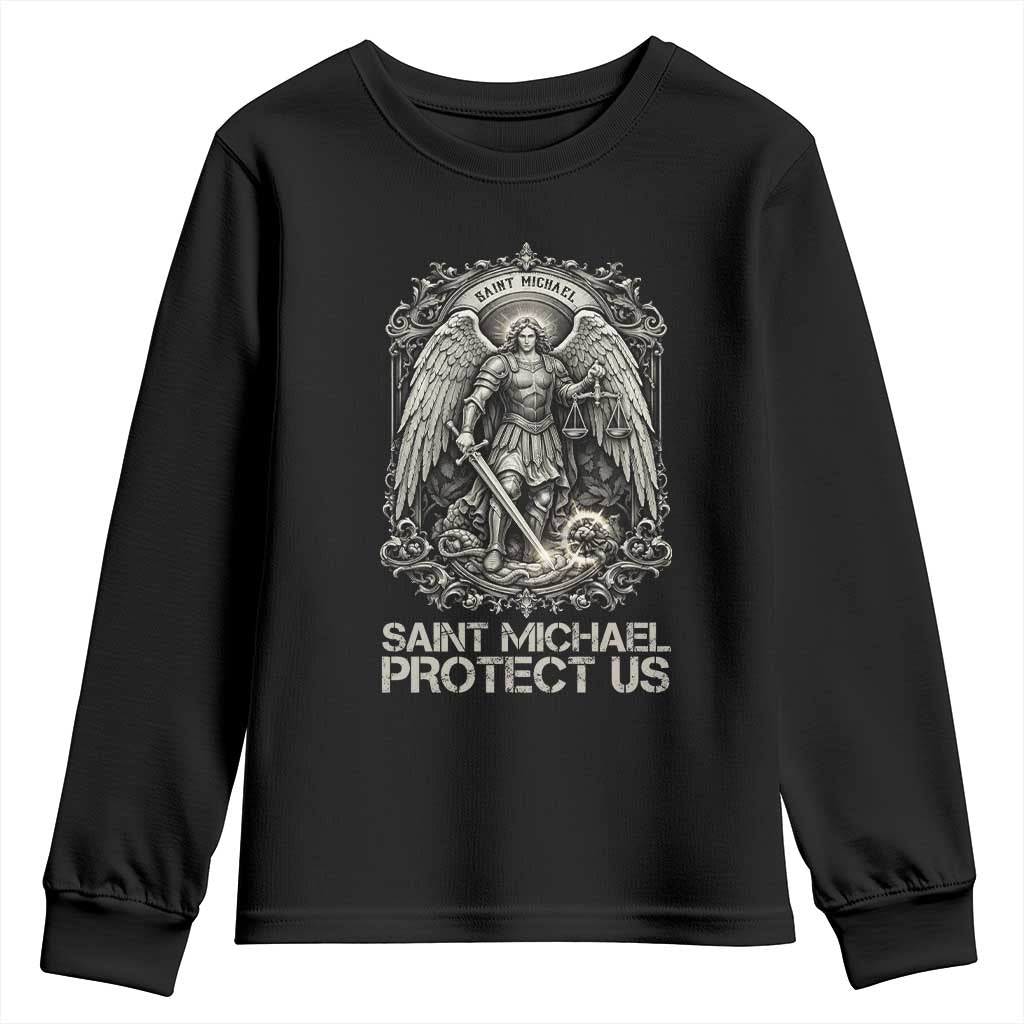 St Michael The Archangel Protect Us Youth Sweatshirt Christian Faith Gift TS12 Black Print Your Wear