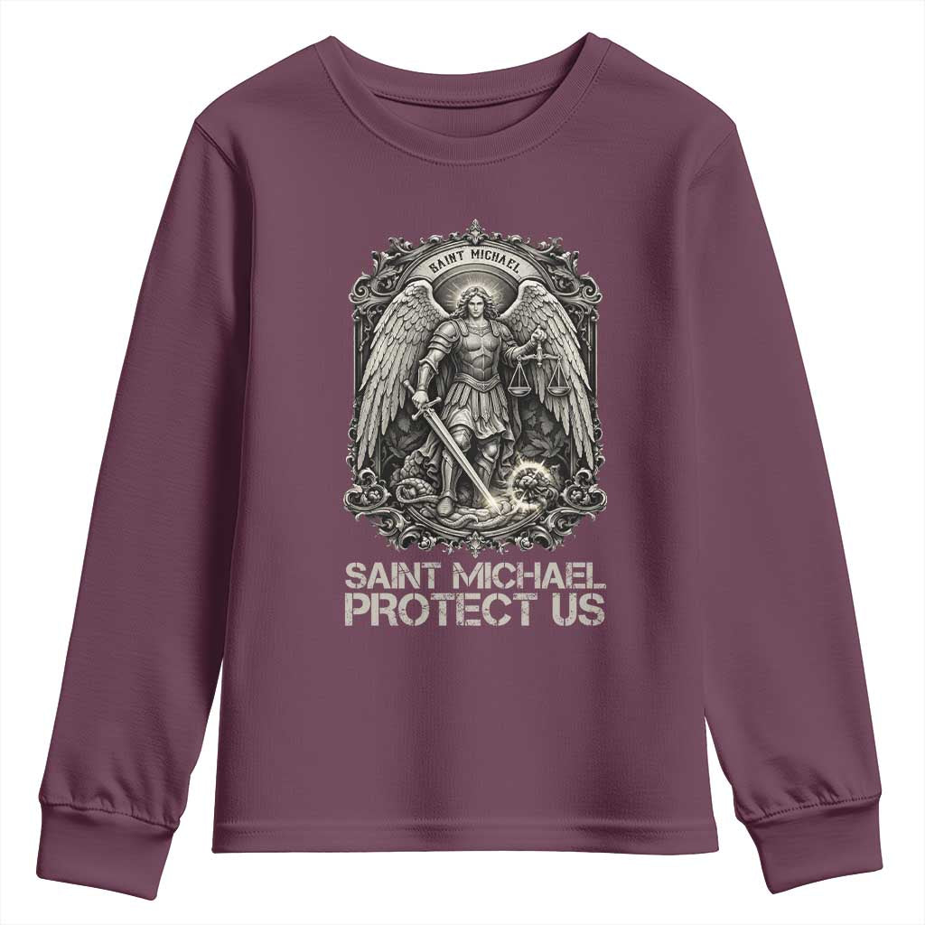 St Michael The Archangel Protect Us Youth Sweatshirt Christian Faith Gift TS12 Maroon Print Your Wear