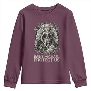 St Michael The Archangel Protect Us Youth Sweatshirt Christian Faith Gift TS12 Maroon Print Your Wear