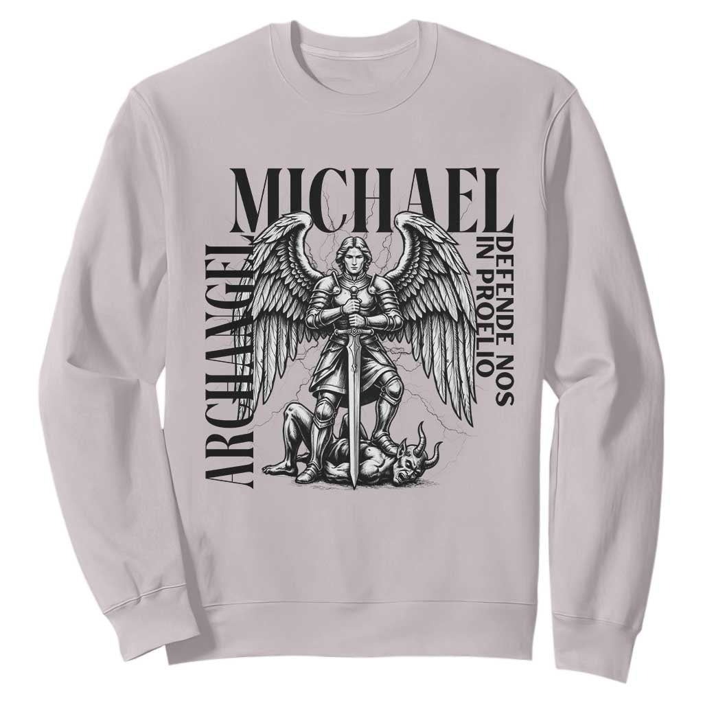 Saint Michael Archangel Defende Nos In Proelio Sweatshirt Christian Faith Gift TS12 Ice Gray Print Your Wear